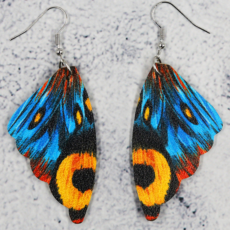 Wholesale Butterfly Leather Wing Pattern Symmetrical Double Sided Print Earrings ACC-ES-Mijun002