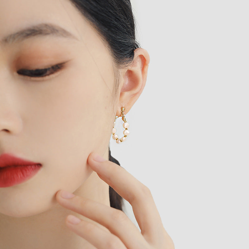 Wholesale Baroque Freshwater Pearl Earrings,  Trendy Geometric Stud Earrings for Women,  Fashion Jewelry Accessory