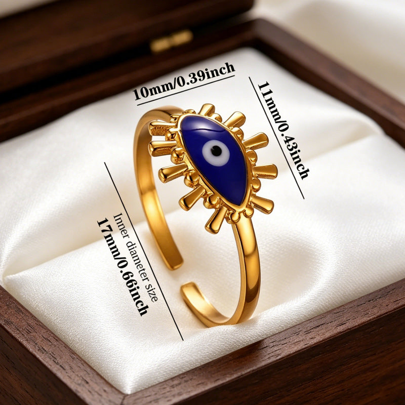 Wholesale Fashion Evil Eye Open Ring Adjustable Stainless Steel Turkish Blue Eye Jewelry Accessory