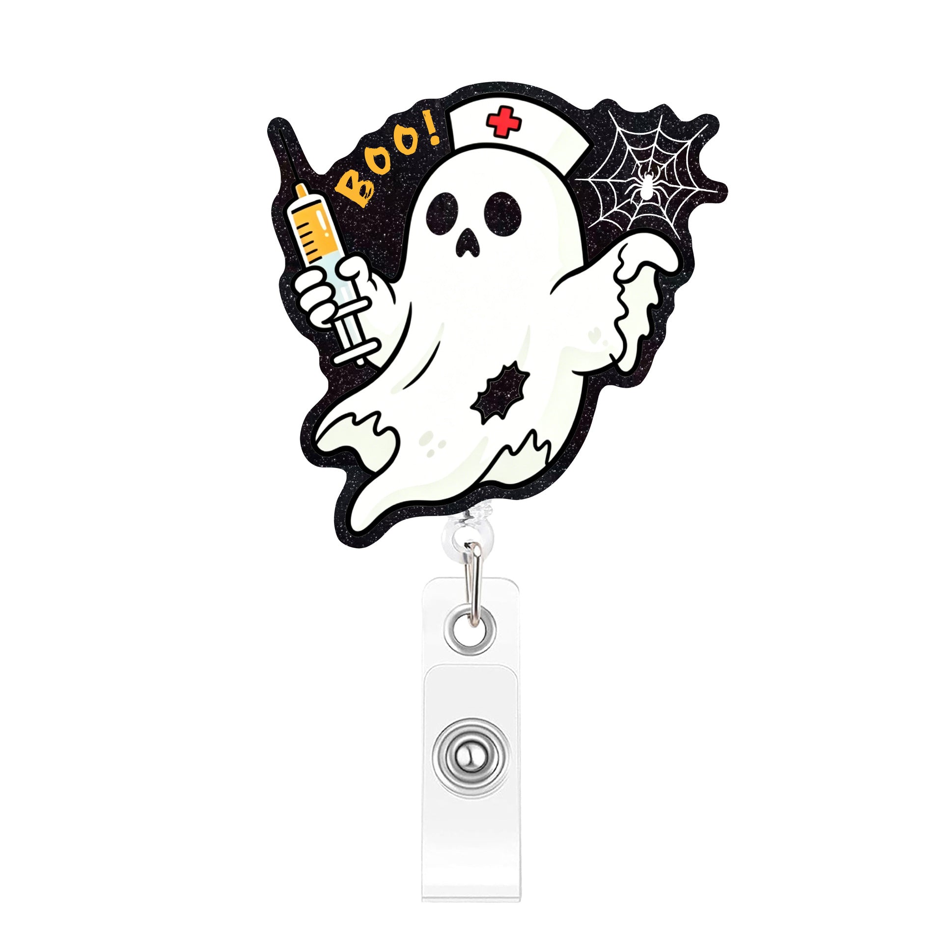 Wholesale  Boo Crew Ghost Nurse Retractable Badge Reel Fun Acrylic Charm For Keys Or ID Badge Boutique Resale Gift