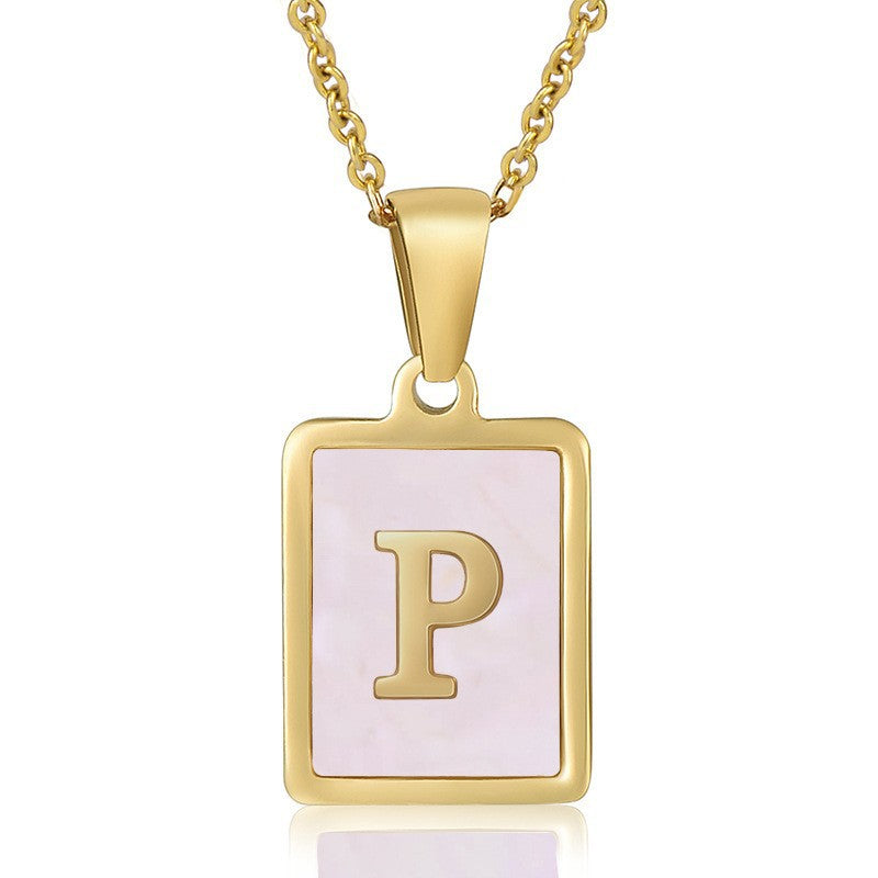 Wholesale Stainless Steel 26 English Letter Necklace 18K Natural Pink Shell Clavicle Chain ACC-NE-Zhongy007