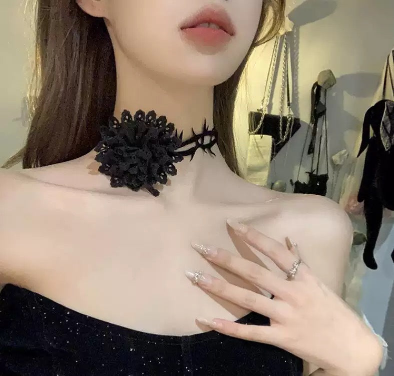Wholesale Handmade Fabric Flower Choker Necklace With Wax Rope Trendy Jewelry Accessory For Women Gift