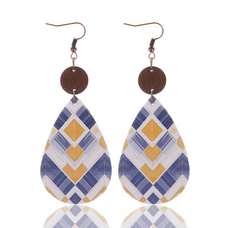 Wholesale  Irregular Graphic Cactus Pattern Leather Earrings