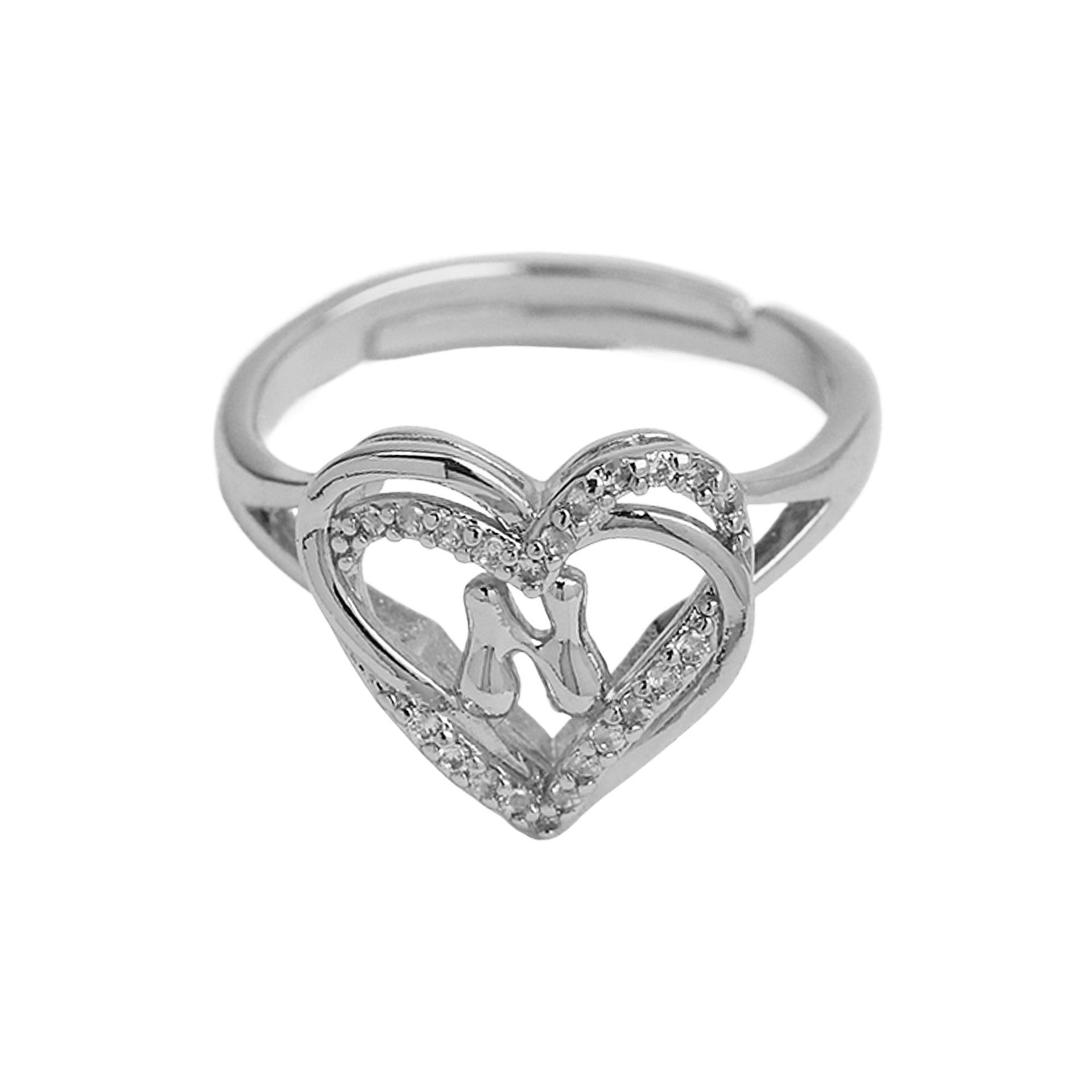 Wholesale silver love heart-shaped 26 English letters open heart women's ring