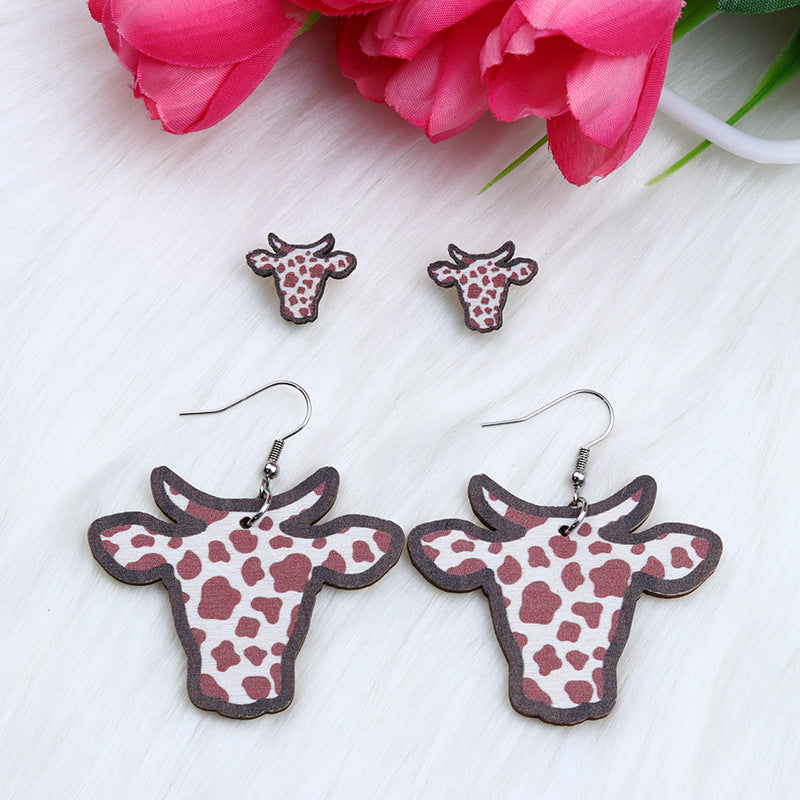 Wholesale cow head set wooden earrings