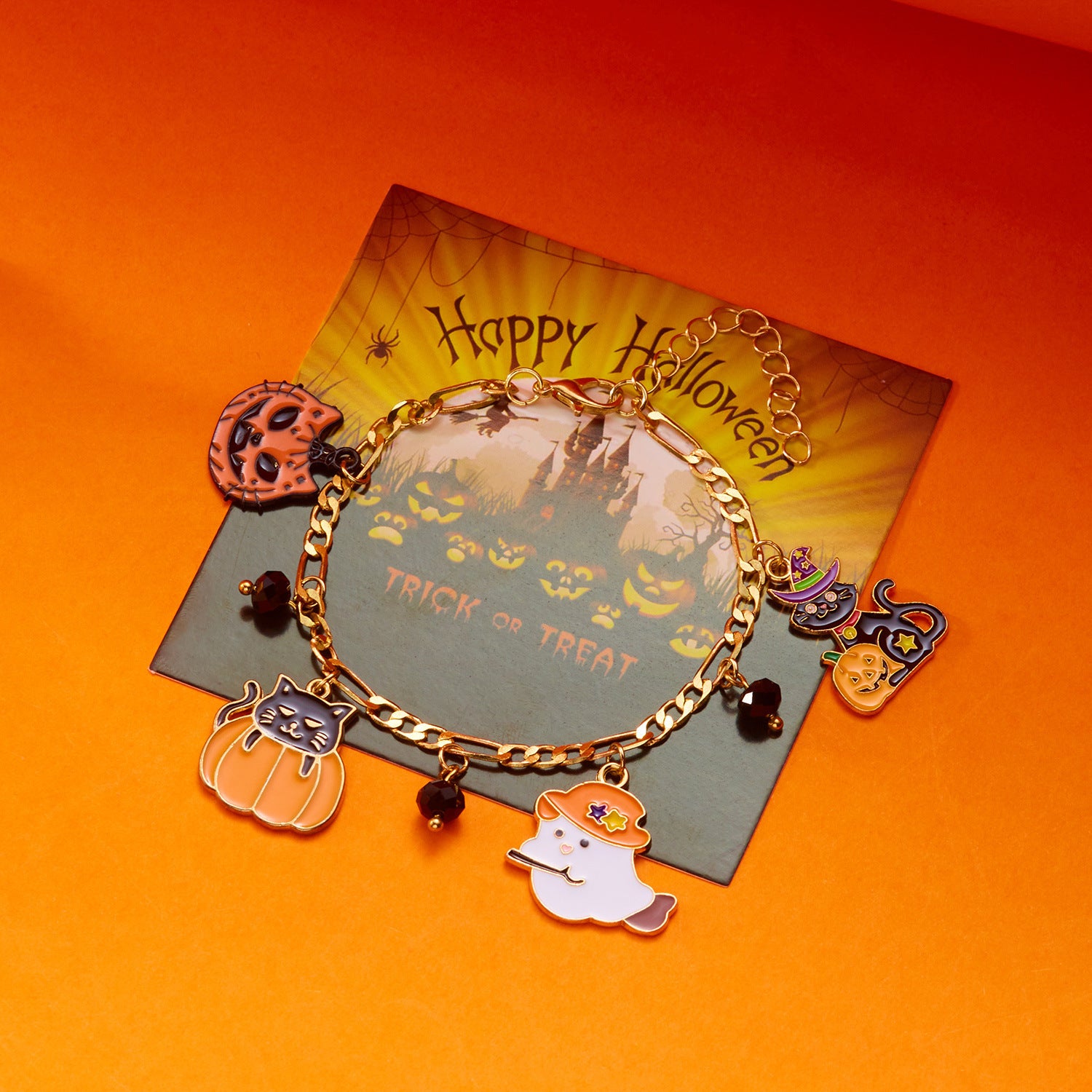 Wholesale Halloween Pumpkin House Bat Ghost Pendant Bracelet