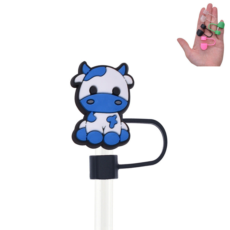 Wholesale Random 100pcs Cute Cow PVC Soft Straw Tube Cap