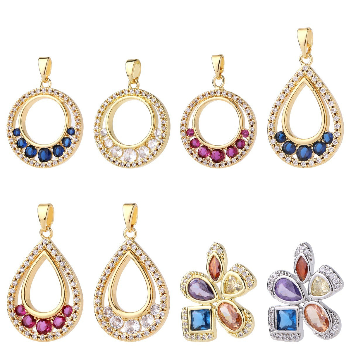 Wholesale Chic Flower Brass Pendant Gold Plated Zircon Necklace Accessory Elegant Women S Collarbone Chain Jewelry Gift