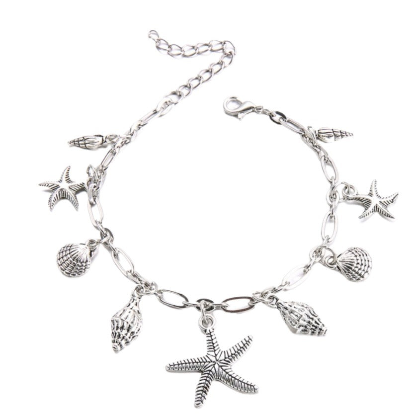 Wholesale Silver Handmade Ocean Starfish Conch Anklet