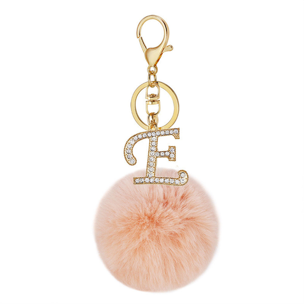 Wholesale Fur Ball Rhinestone Alloy Letter Keychain ACC-KC-YuanFei005