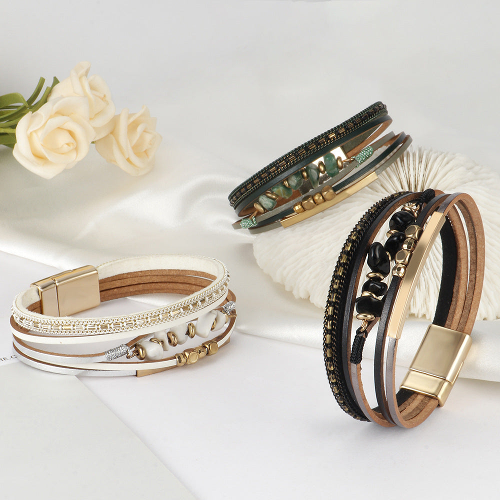 Wholesale Bohemian Natural Stone Copper Tube Bracelet With Magnetic Clasp Chic Fashion Jewelry Accessory For Women Gift Resale