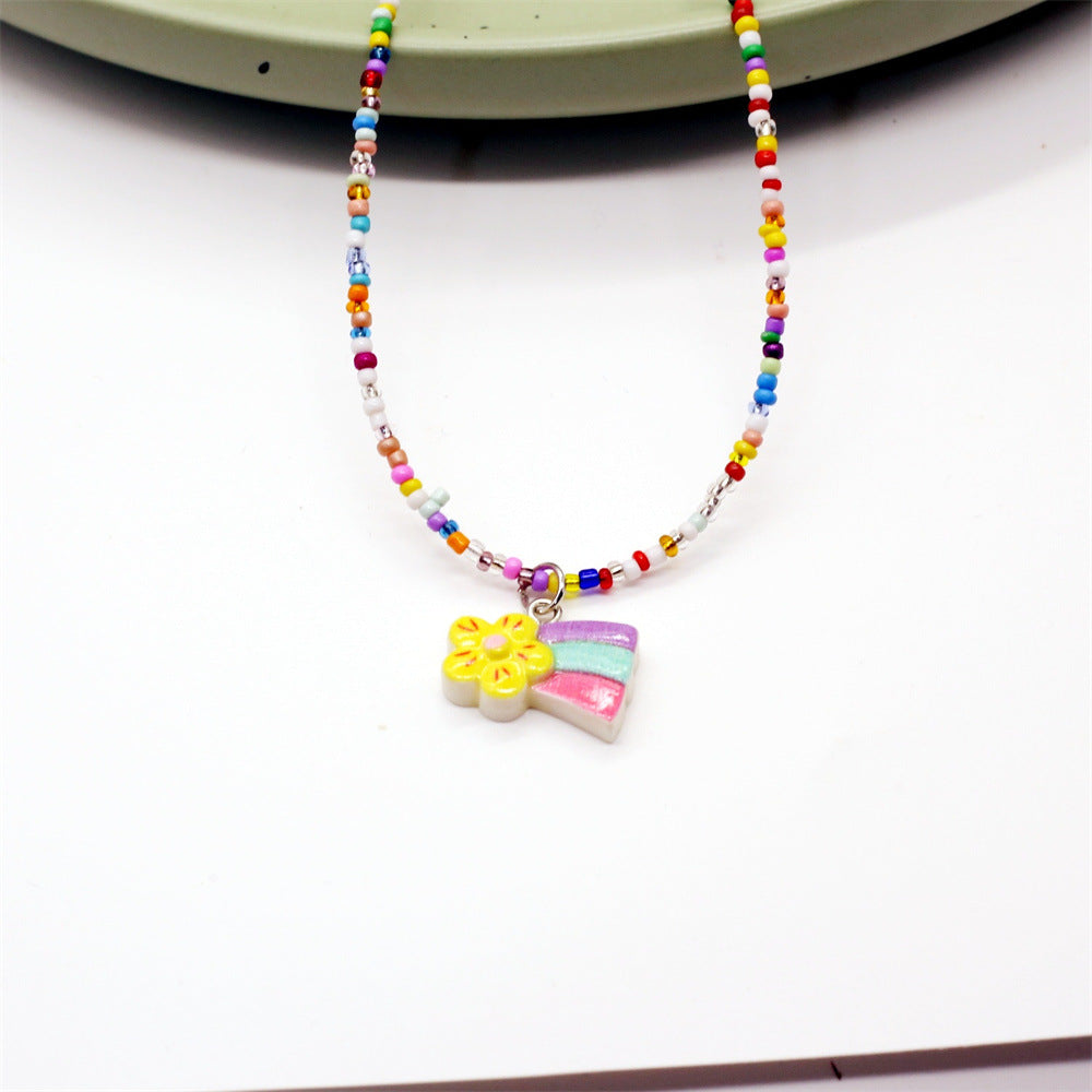 Wholesale Color Beaded Necklace Cartoon Cute Butterfly Love Clavicle Chain