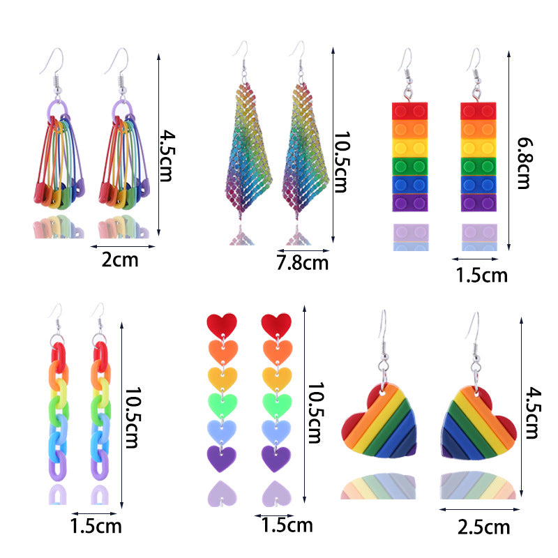 Wholesale  Rainbow Series Earrings Colorful Pin Chain Geometric Building Blocks Love Earrings