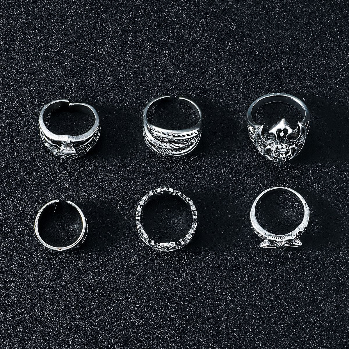 Wholesale titanium steel punk vintage carved bat love heart ring set