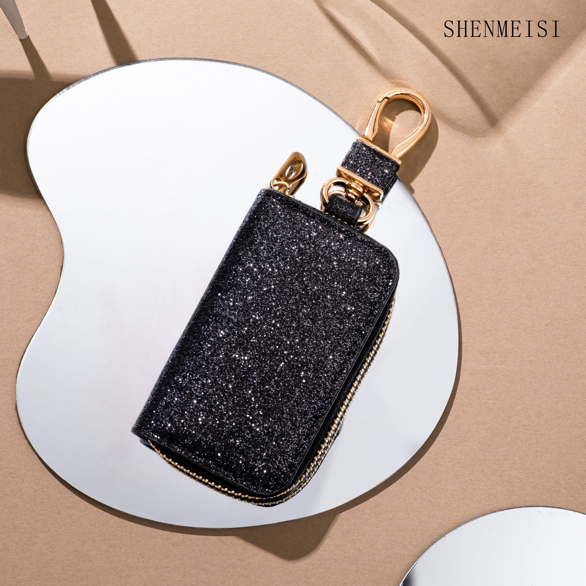 Wholesale Stylish Sequin Car Key Bag PU Leather Key Organizer Decorative Accessory For Men And Women