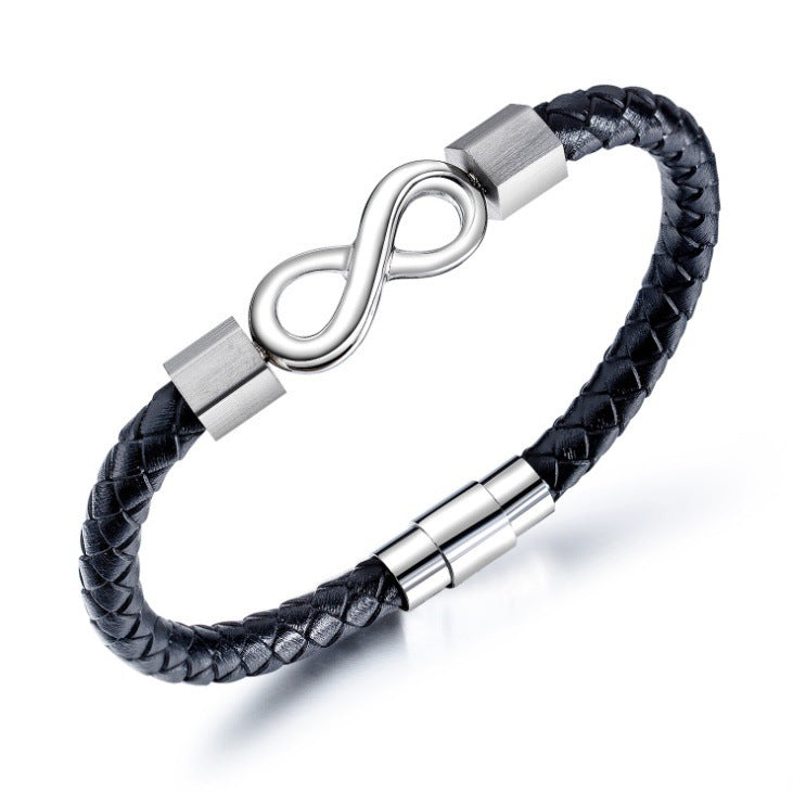 Wholesale  fashion simple unlimited leather black/silver bracelet