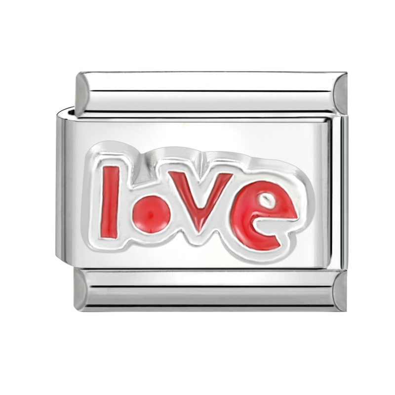 Wholesale Stainless steel DIY charm color love letter module stainless steel elastic bracelet