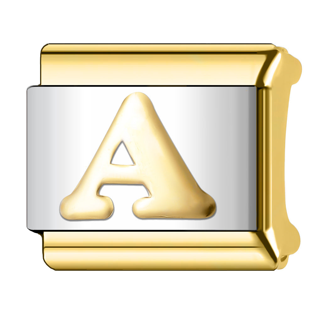 Wholesale  Italian Charm Bracelet 9mm DIY English Edge Gold Letter Series  Creative Stainless Steel Composable Bracelet