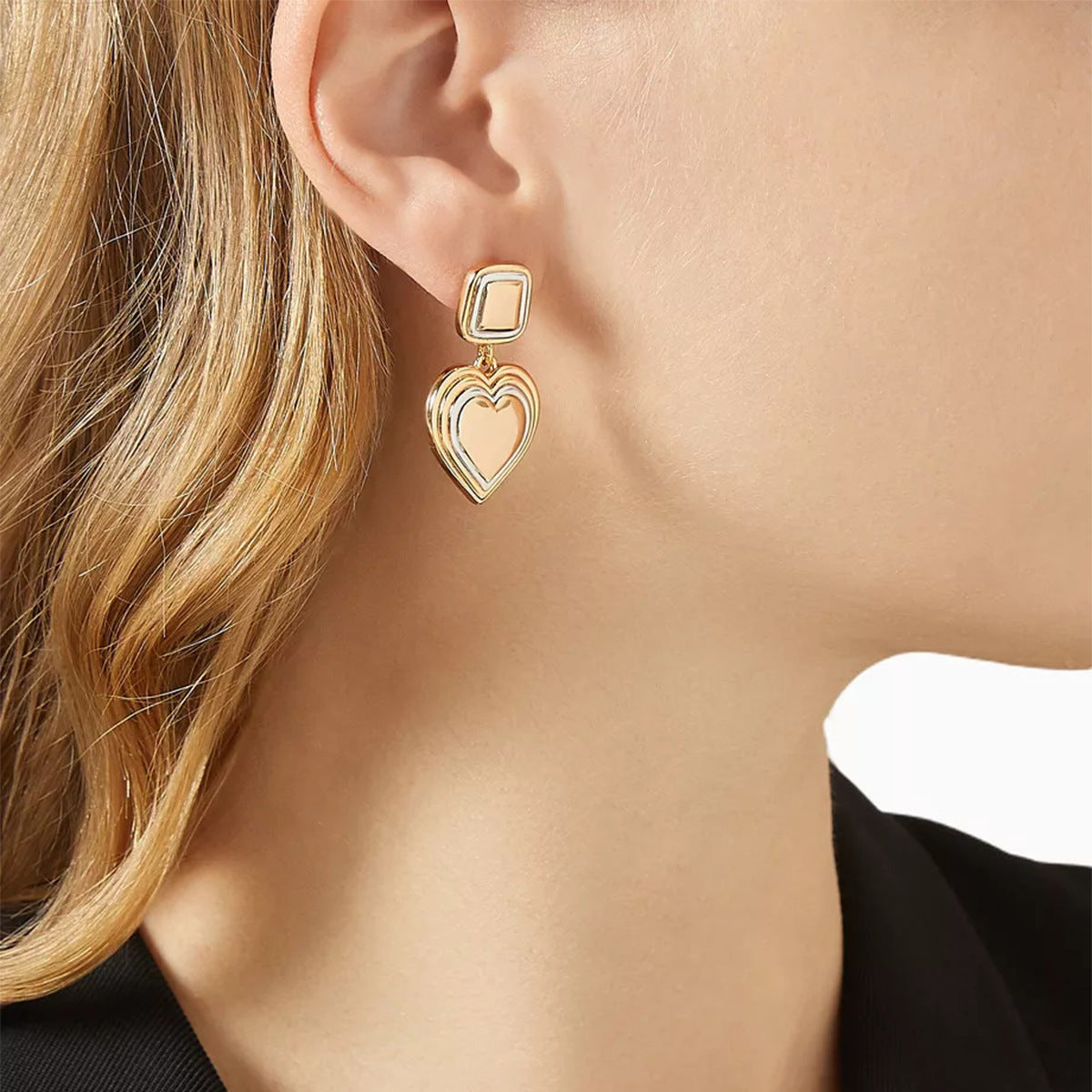 Wholesale  18k gold stainless steel gold and silver color matching love earrings