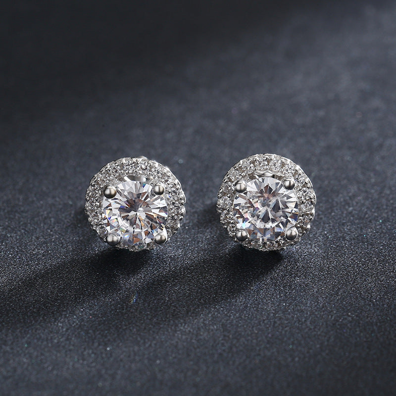 Wholesale s925 classic star Round micro inlaid zircon earrings