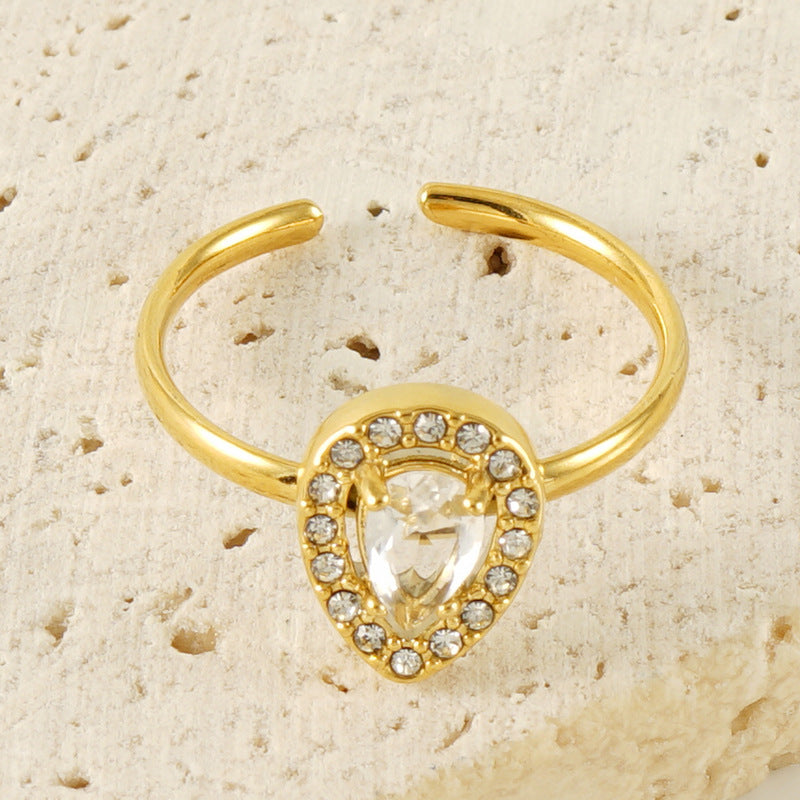 Wholesale Stainless Steel Rings Open Ring 18K Gold Drop Zircon Adjustable Rings ACC-RS-ZhongXin005