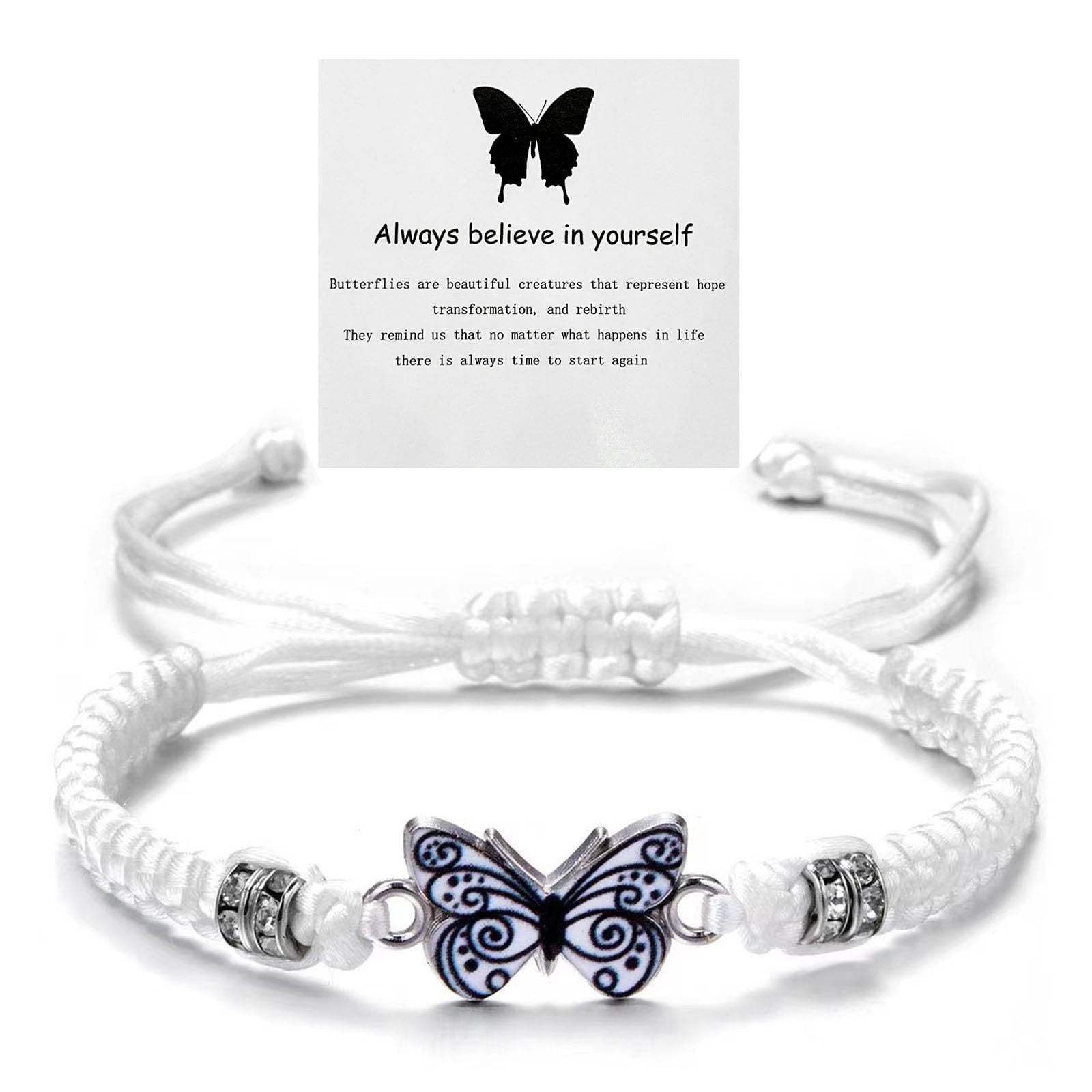 Wholesale Butterfly Design Adjustable Handmade Woven Bracelet Alloy Pendant Black Rope Women S Fashion Accessory