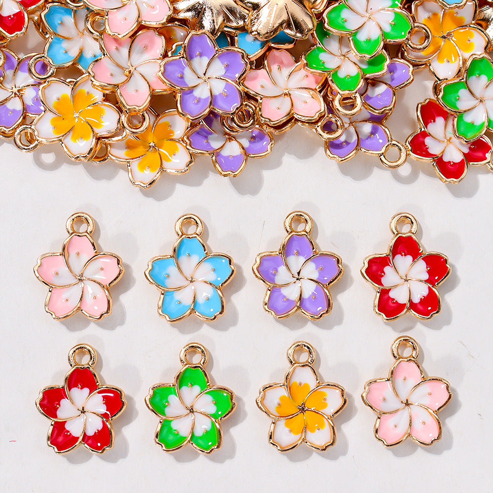 Wholesale 10pcs/ pack 13mm Colorfulful Plumeria Oil Dripping Alloy Cherry Blossom Flower Pendant Pendant DIY Bracelet Necklace Earrings Accessories