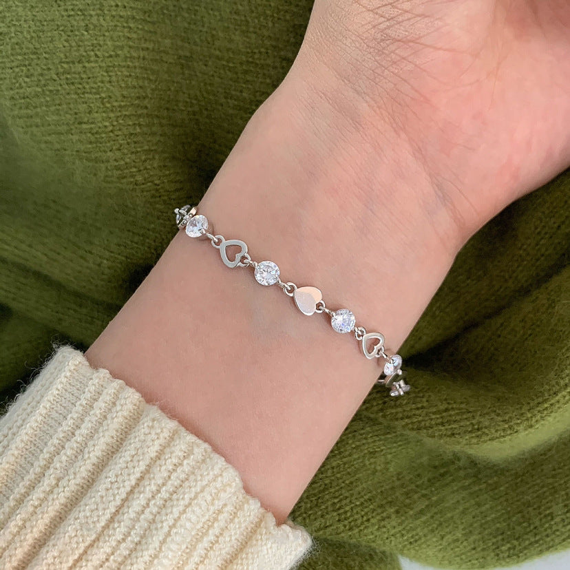 Wholesale Y2K Heart Zircon Bracelet for Girls Ins Simple Niche Design Student Cut Out Heart-Shaped Bracelet Versatile Gift