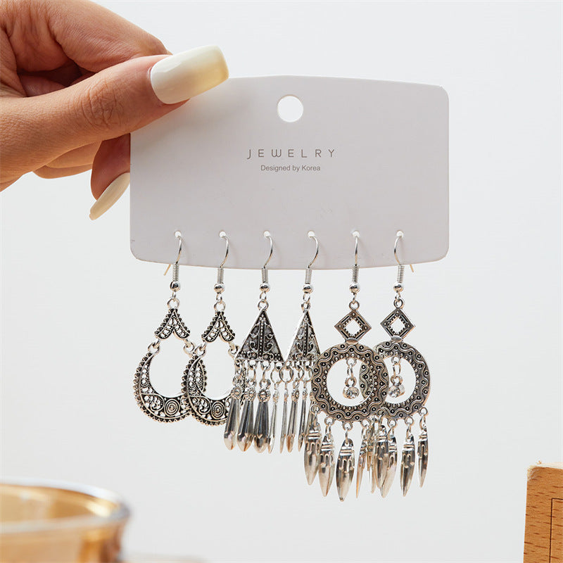 Wholesale Bohemian ethnic style  earrings  all-match long tassel retro combination earrings