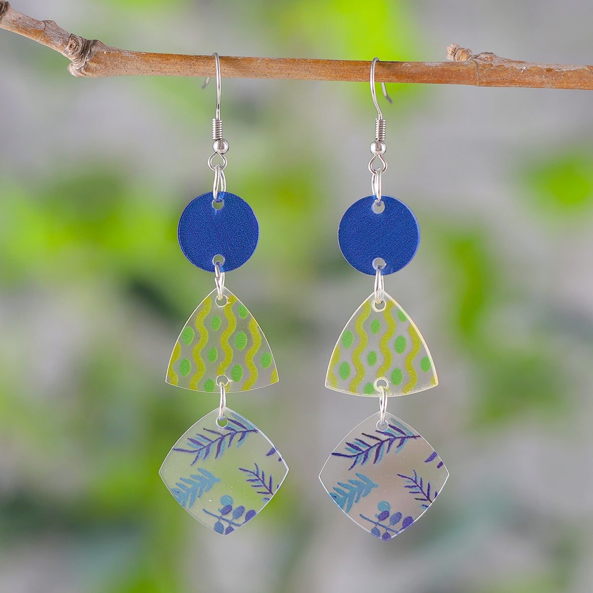 Wholesale Bohemian Wave Dot Leaf Flower Geometric Tassel Acrylic Earrings