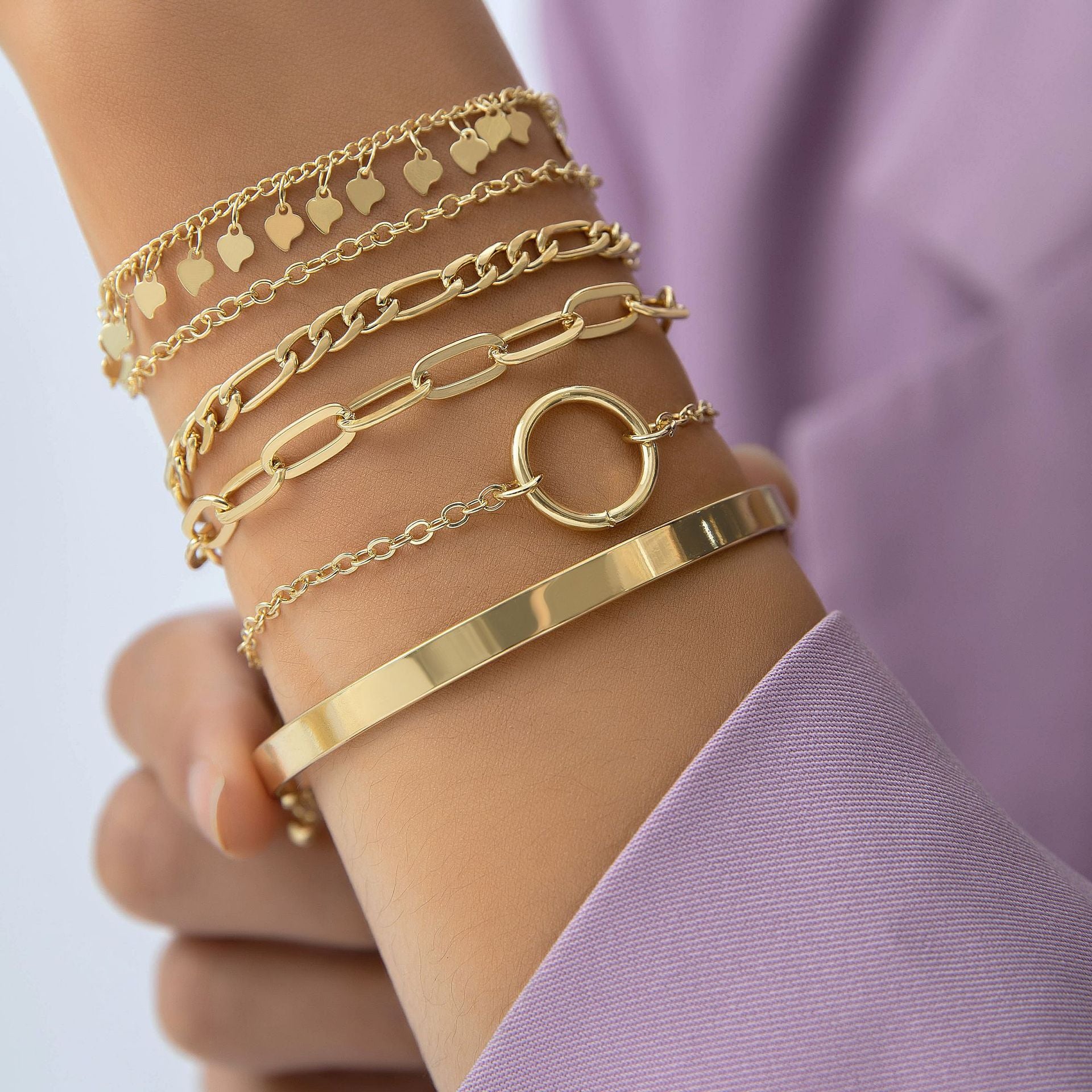 Wholesale Vintage Wide Bracelet Set Gold Glossy Irregular Bracelet ACC-BT-YongGe004