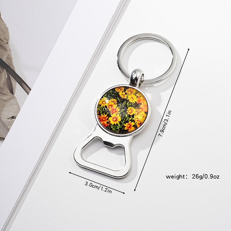 Wholesale Exquisite Sunflower Time Gem Key Ring Pendant Creative Bottle Opener Metal Car Key Ring Pendant ACC-KC-HuiWen005