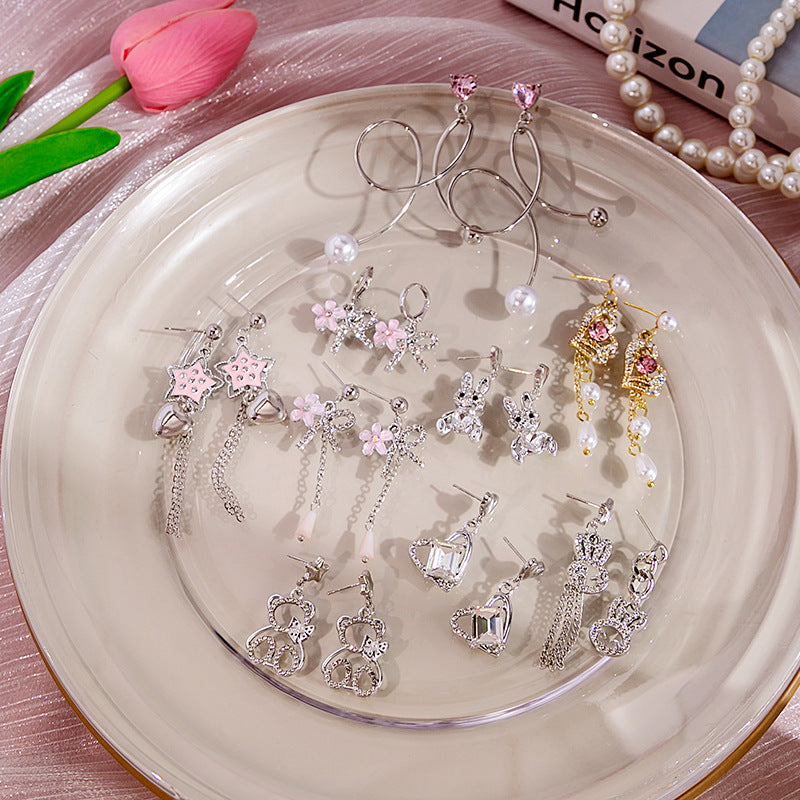 Wholesale Silver Needle Pink Rabbit Dolphin Heart Earrings ACC-ES-MDD093