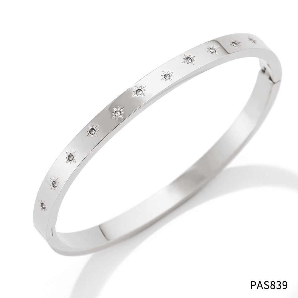 Wholesale  Stainless Steel Multi-color Diamond-embedded Solid Ring Bracelet