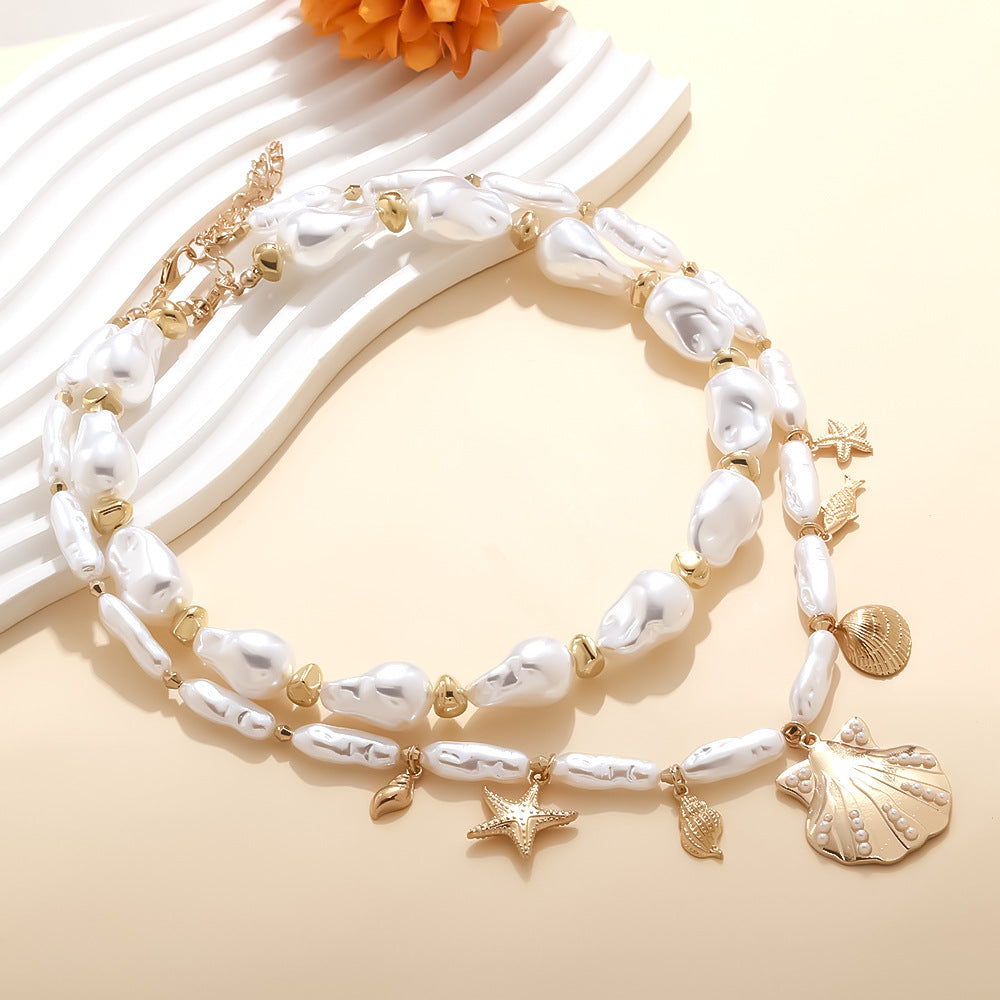 Wholesale Light Luxury Style Handmade Baroque  Pearl Shell Necklace