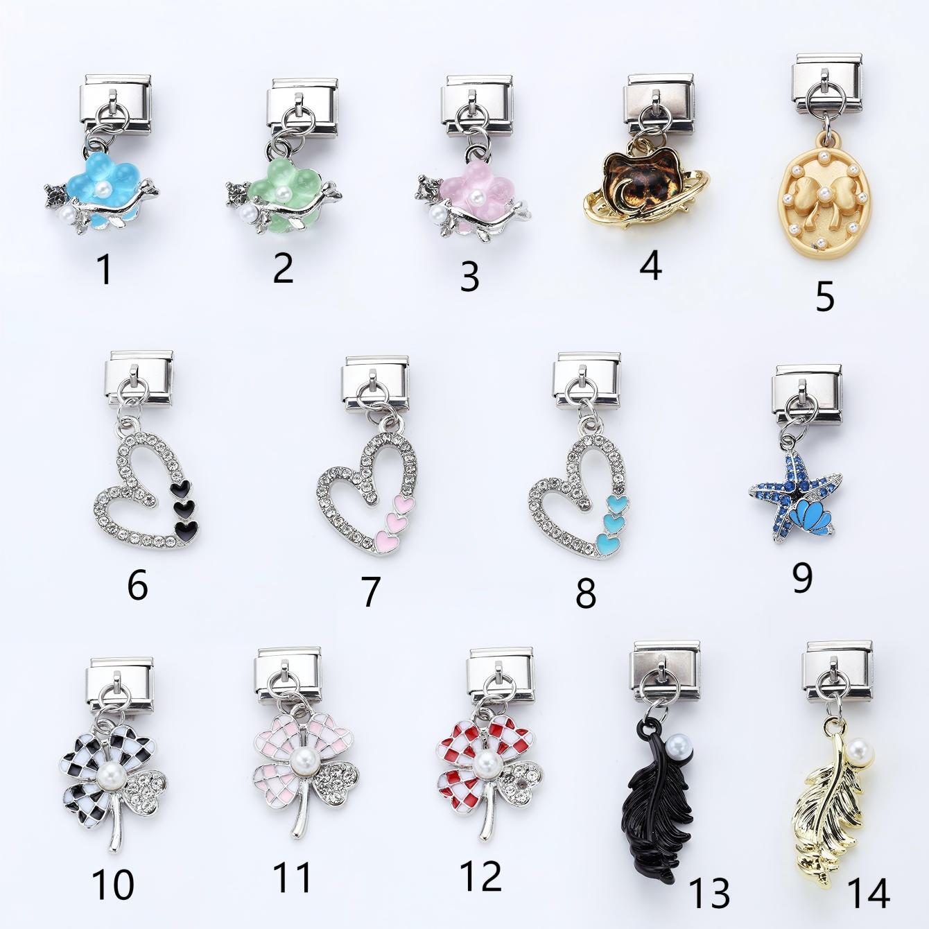 Wholesale 10pcs Italian Charm Bracelet 9mm DIY Splicing Butterfly Love Four-Leaf Clover Pendant Stainless Steel Composable Bracelet