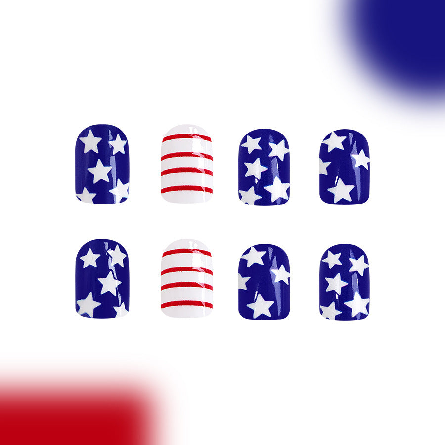 Wholesale 24 Pieces/box American Independence Day Short Striped Five-pointed Star Manicure Press-on Nails Kits Nail Stickers ACC-NS-GuaiXL037