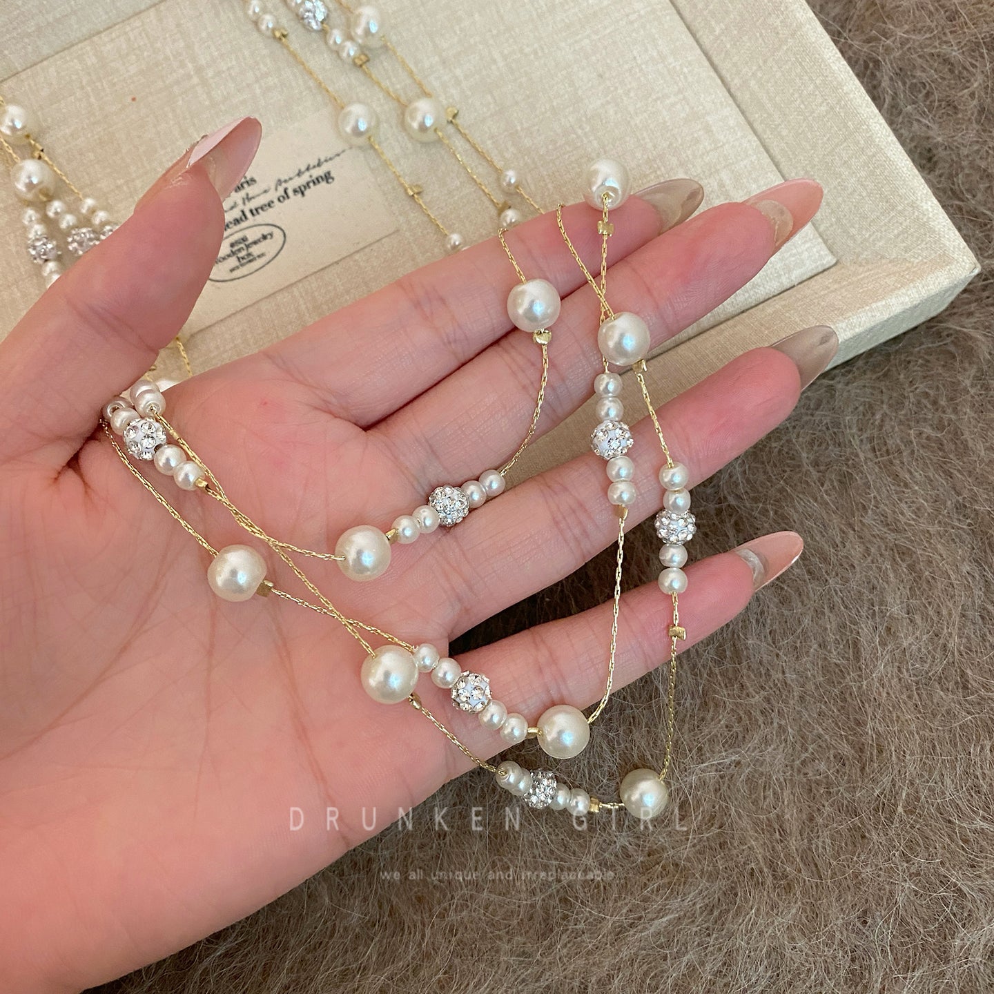 Wholesale Alloy Gypsophila Pearl Layered Long Necklace Trendy Sweater Chain For Women Everyday Party Jewelry Accessory