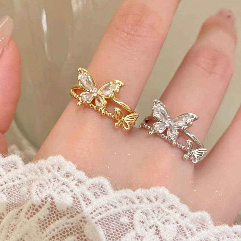 Wholesale Sweet and Delicate Butterfly Ring for Women,  Unique Design,  Versatile Stackable Index Finger Ring,  High-End Light Luxury Open-Ended Ring