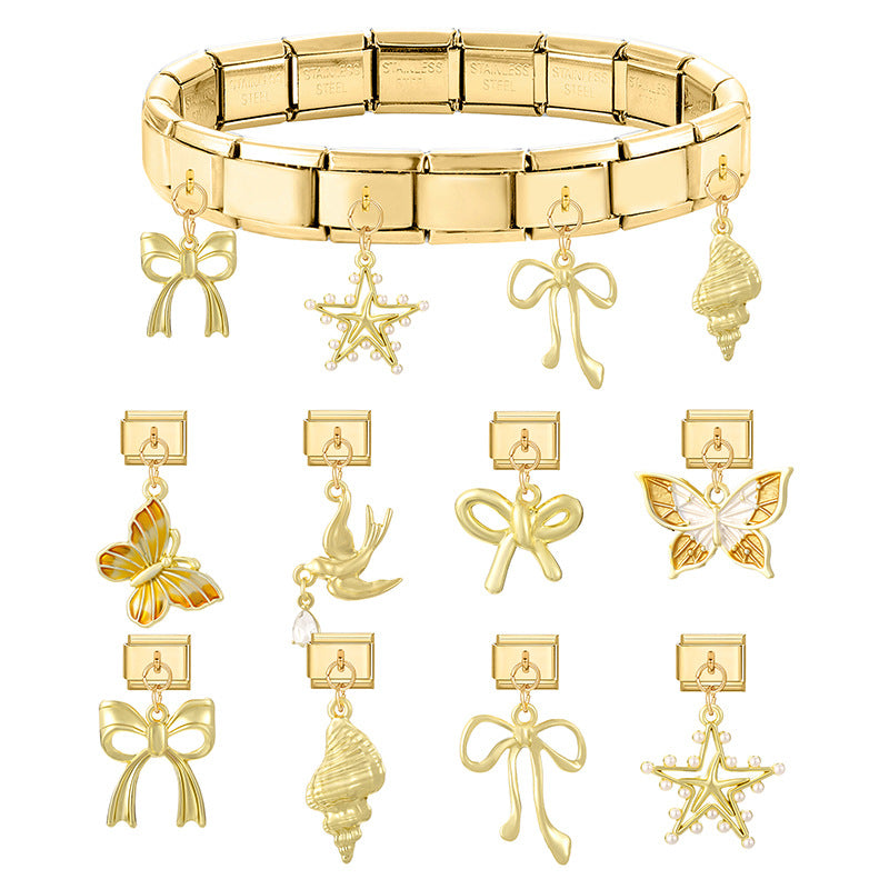 Wholesale Italian Charm Bracelet 9mm DIY Splicing Bow Series Stainless Steel Composable Bracelet