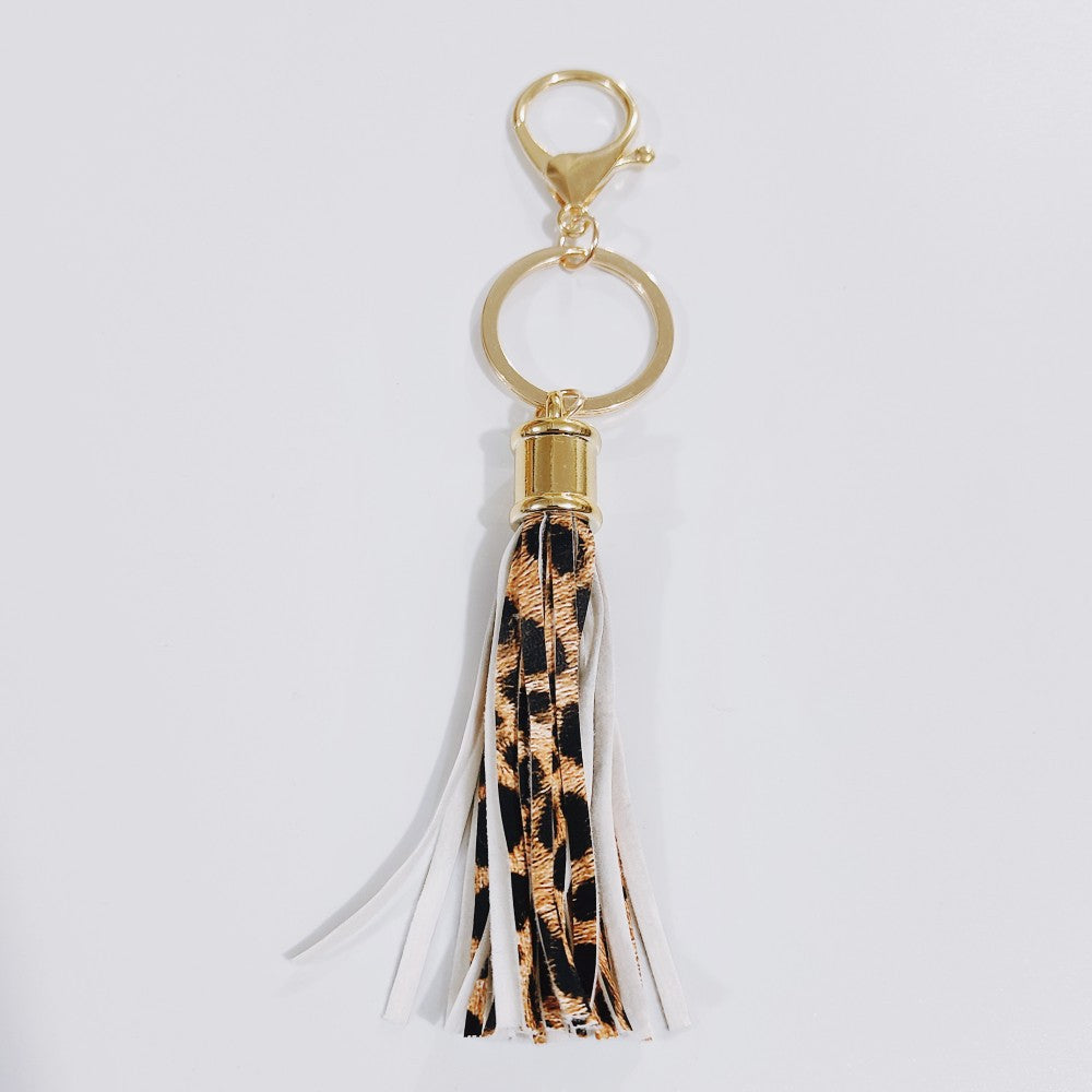 Wholesale Leopard Color Leather Tassel Keychain