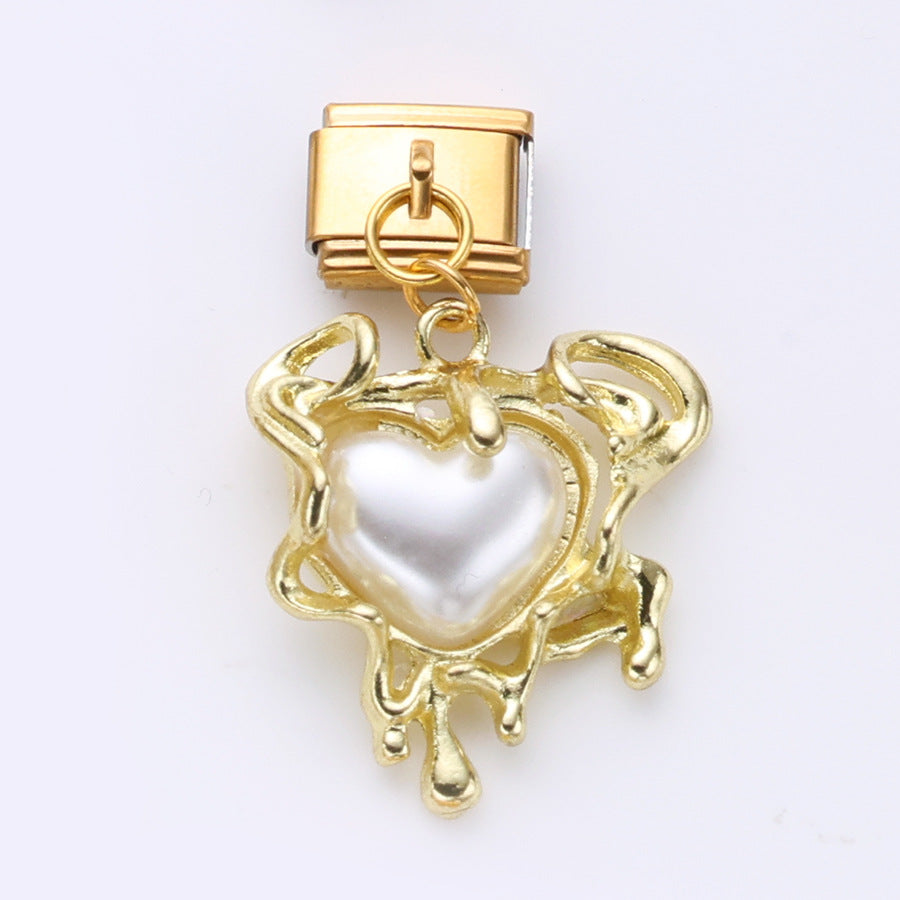 Wholesale 10pcs Italian Charm Bracelet 9mm DIY Splicing Gold Cherry Cross Stainless Steel Composable Bracelet