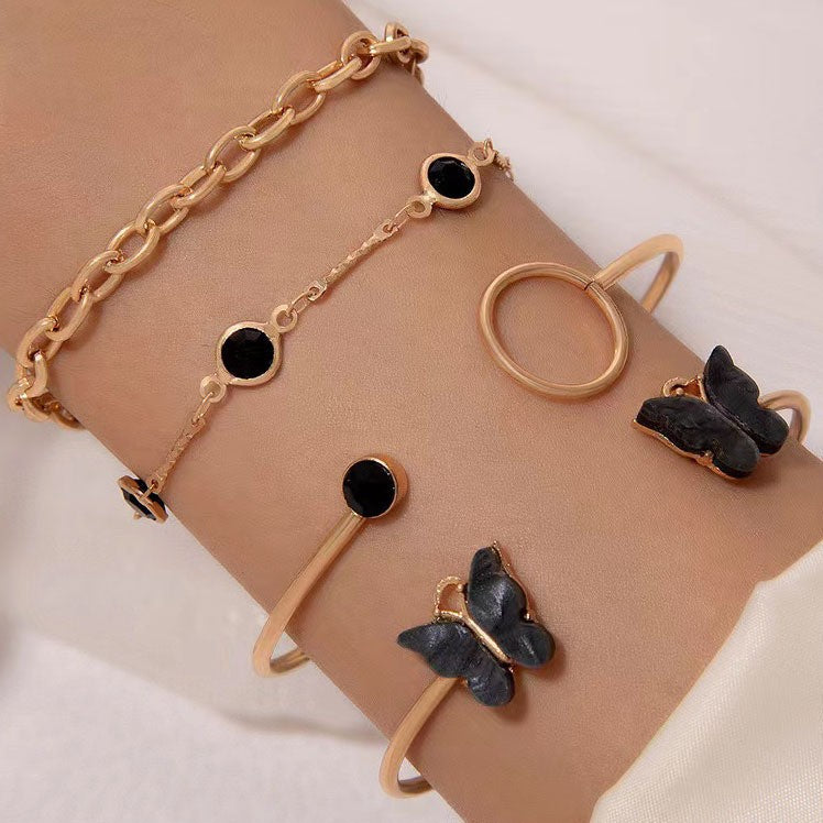 Wholesale Butterfly Design Hollow Layered Stackable Bracelet Set for Women Fashion Jewelry Accessory