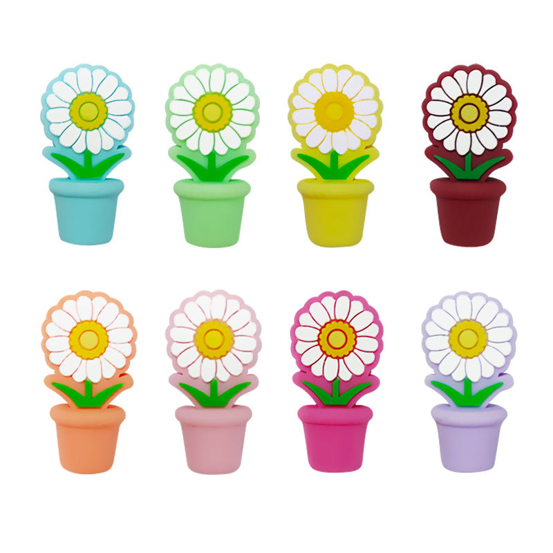 Wholesale Random 10pcs Potted Daisy PVC Soft Glue Focal Beads DIY Beaded Pen Accessories