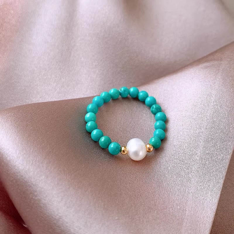 Wholesale Pearl Turquoise Ring  Elastic Adjustable Ring