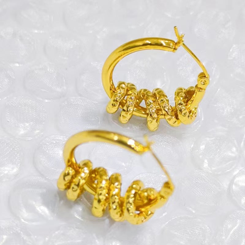Wholesale Titanium Steel earrings 18K gold spiral round earrings trendy jewelry