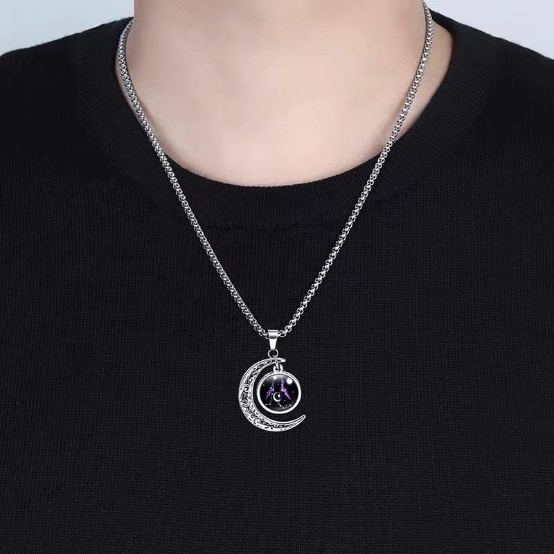 Wholesale Zodiac Contion Men S Moon Pendant Necklace Titanium Steel Chain Fade Resistant Fashion Accessory Gift Boutique Resale