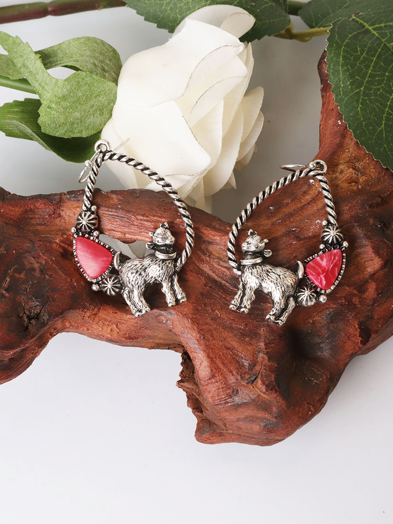 Wholesale Exaggerated Animal Retro Multi-color Turquoise Ancient Silver Earrings ACC-ES-Xilu005