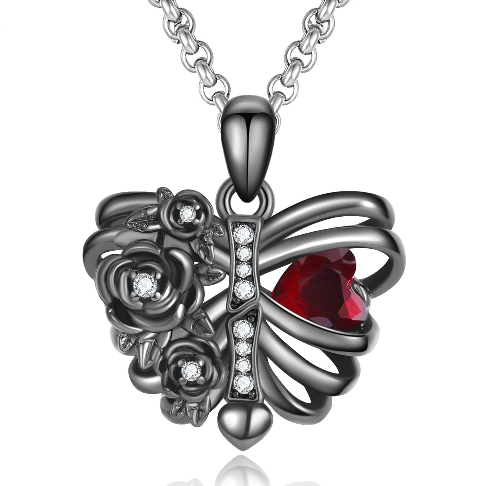 Wholesale Dark Punk Black Necklace Black Rib Flower Peach Heart Diamond Pendant Necklaces