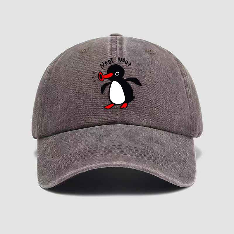 Wholesale  Curved Brim Washed Cotton Cartoon Print Penguin Baseball Cap